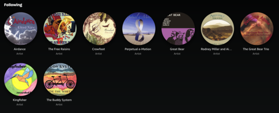 Airdance, The Free Raisins,
Crowfoot, Perpetual e-Motion, Great Bear, Kingfisher, Buddy System